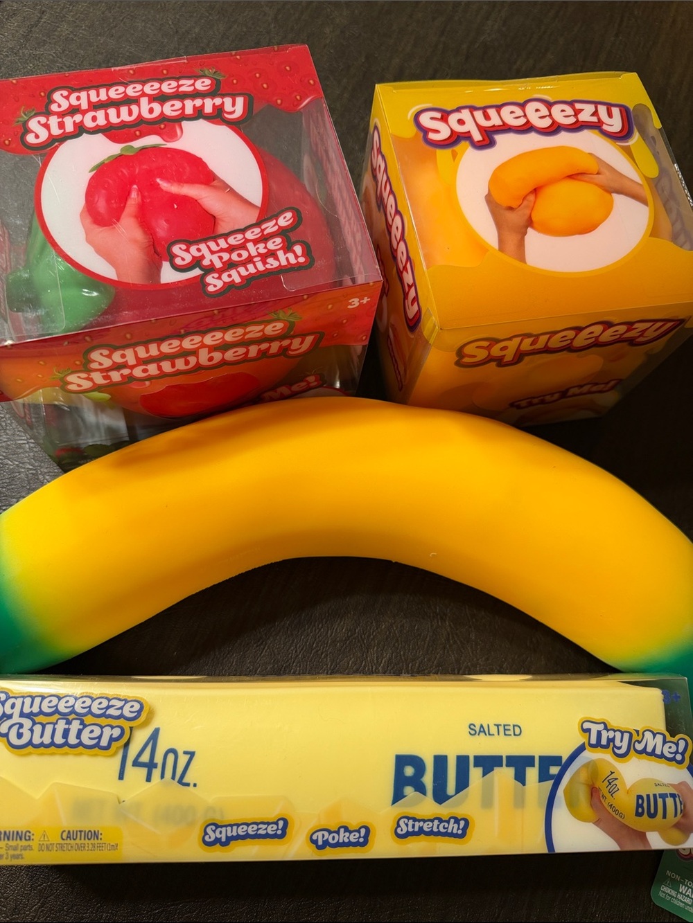 Squeeezy Squeeeeze Banana, Cheese, Strawberry and Butter Squishy Squishi